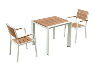 Vente-Unique Comedor de jard&iacute;n de aluminio: mesa L.80 cm y 2 sillones apilables - Natural claro y blanco - NYROS de MYLIA