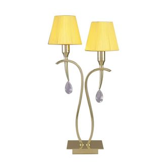 Netlighting Siena Table Lamp 2 Light E14 Brass Amber Cream Shades & Crystal in Yellow