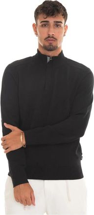 HUGO BOSS Half Zip Pullover met Contrast Piping - Heren - Coltruien - Zwart - L - Katoen - Truien & Vesten