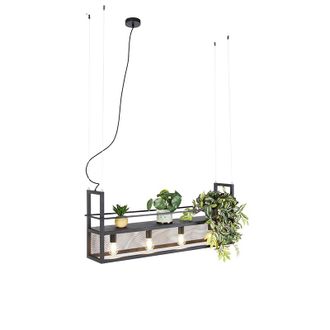 QAZQA Industrial L&aacute;mpara Colgante Industrial Negra Con Malla 4 Luces - Cage Rack Acero Rectangular Adecuado Para Led Max. 4 X 60 Watt - Qazqa