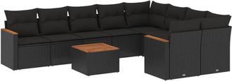 vidaXL Vidaxl - Set De Sof&aacute;s De Jard&iacute;n 10 Pzas Cojines Rat&aacute;n Sint&eacute;tico Negro