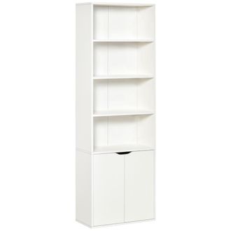 OEM Estanter&iacute;a Librer&iacute;a Armario De Libros Con 4 Compartimentos Abiertos Y 2 Puertas Para Sal&oacute;n Oficina 59x29x180 Cm Blanco