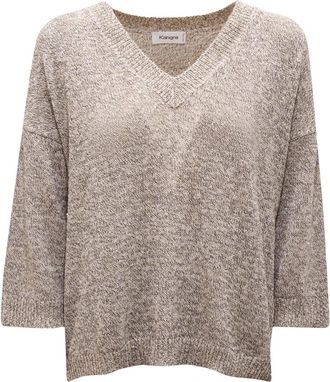 KANGRA Pull Boxing - Dames - V-hals truien - Beige - L - Katoen - Truien & Vesten