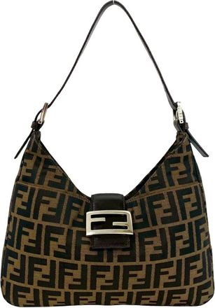 Fendi Black Brown Canvas Leather Handbag Shoulder Bag Tote Bag (Pre-Owned)