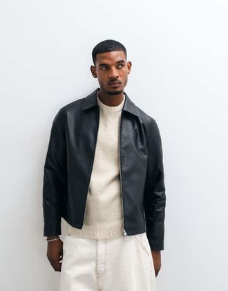 Only & Sons giacca in similpelle nera con zip-Nero