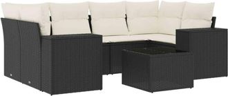 vidaXL Set De Comedor De Jard&iacute;n 7 Pzas Y Cojines Rat&aacute;n Sint&eacute;tico Negro Vidaxl