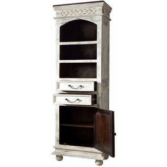 Massivmoebel24 vetrina in legno di mango / acacia 60x40x180 bianco cerato CASTLE-ANTIK 213