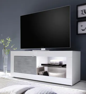 Homemania Mobile Porta Tv Moderno Bianco Lucido Grigio Cemento Diver Bc Basic