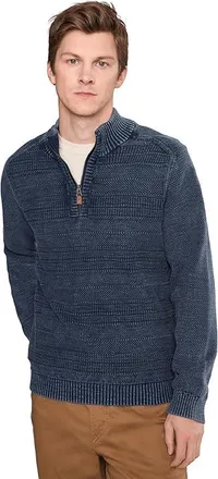 Tommy Bahama Saltwater Textured Half Zip Mens Sweater Carbon Navy : 2XL, Cotton/Denim