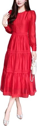 Burryco Red Solid Midi Dress