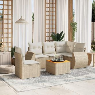 vidaXL Juego De Sof&aacute;s Jard&iacute;n Con Cojines 6 Pzas Rat&aacute;n Sint&eacute;tico Beige Vidaxl
