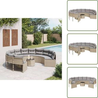 vidaXL The Living Store Divano Giardino con Tavolo e Cuscini Circolare Beige Polyrattan - Tavolino da giardino
