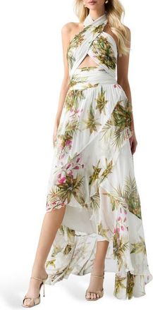 Marciano Hassana Floral Print Halter Maxi Dress in White Multi at Nordstrom, Size 42