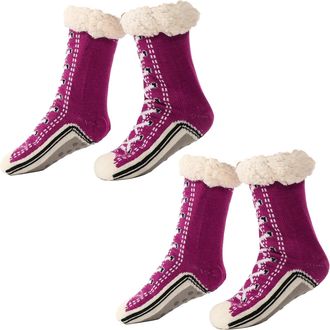 Generic Ultra-Thick Cute Slipper Home Socks,Ultra-Thick Cashmere Slipper Sock for Women Cozy Warm Fleece Lined Cashmere Fuzzy Grip (2pcs-Purple,One Size)