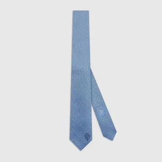 Gucci Silk Tie With Embroidery, Blue