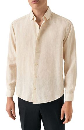 Eton Regular Fit Linen Dress Shirt in Light Beige at Nordstrom, Size Xx-Large