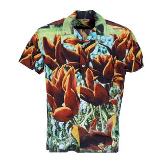 Obey Oranje Multi Geweven Korte Mouw Overhemd - Heren - Korte mouwen Overhemden - Veelkleurig - XL - Overhemden