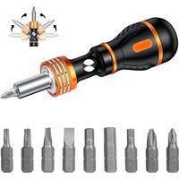OEM Destornillador De Carraca Magn&eacute;tico, Punta Magn&eacute;tica, Destornillador Compacto De V&aacute;stago Corto Con Estuche Para Puntas, Rotaci&oacute;n Ajustable. - Crezuo