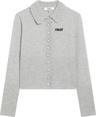 Chlo&eacute; Fitted Logo Cardigan - Dames - Vesten - Grijs - S - Wol - Truien & Vesten