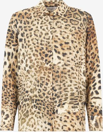 Antonelli Seidencrepe-Hemd mit Animalprint Bitter