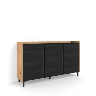Skraut Home Aparador efecto madera negro y roble 156x35x91cm con patas