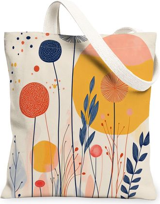 Generic Spring Dandelion Flower Canvas Tote Bag for Shopping 13x15, Retro Mid Century Florals Reusable Grocery Print Bag for Women, Fun Funky Beach Aesthetic 