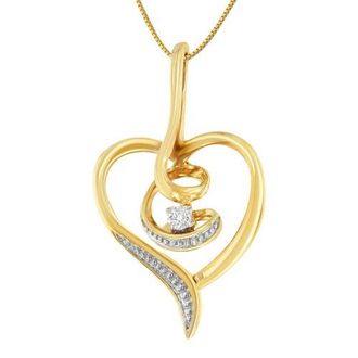 House of Brilliance 10K Yellow Gold.03 Cttw Diamond-Accented Diamond Swirl Open Heart Pendant Necklace at Nordstrom