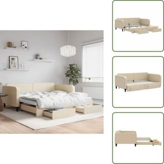 vidaXL Letto da giorno - vidaXL Divano Letto Estraibile con Cassetti Crema 100x200cm in Tessuto - Divano letto con cassetti