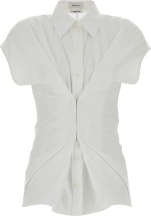 Alexander McQueen Geplooide Shirt met Korte Mouwen - Dames - Overhemden - Wit - S - Katoen - Overhemden
