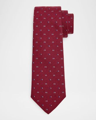 Emporio Armani Men & apos;s Bordeaux Micro-Jacquard Silk and Wool Tie