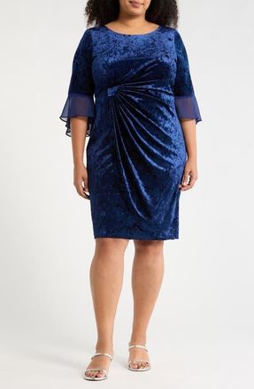 Connected Crushed Velvet Ruched Cocktail Dress in Navy at Nordstrom, Size 14W