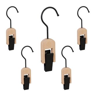 Relaxdays Set De 5 Ganchos Para Botas, Engomados, Perchas Con Clip, Pa&ntilde;uelos Y Gorros, Madera Y Hierro, Negro/natural - Relaxdays