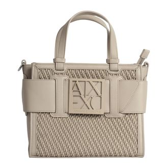 A|X Armani Exchange Shopper met reli&euml;f - Dames - Tassen - Beige - Maat: ONE Size Zijde