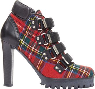 Dsquared2 rare DSQUARED2 Vintage red tartan wool punk buckle ankle booties EU36