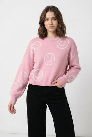 Only Strickpullover ONLY ONLMONTANA LS JQ O-NECK CC KNT, Damen, Gr. XL, romance rose, Strick, Obermaterial: 82% Viskose, 18% Nylon, gemustert, regular fit 