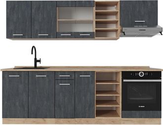 Vicco Mueble De Cocina R-line, Hormig&oacute;n Negro/roble Dorado, 240 Cm Sin Encimera