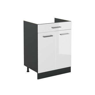 Vicco Mueble Bajo De Cocina R-line, Blanco Alto Brillo/antracita, 60 Cm Con Caj&oacute;n Sin Encimera, Vicco