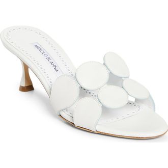 Manolo Blahnik Haribalmu Kitten Heel Sandal in White/Light Blue at Nordstrom, Size 10.5Us