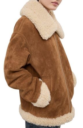 Mango Adriana Faux Suede & Faux Shearling Trim Jacket in Brown at Nordstrom, Size Xx-Large