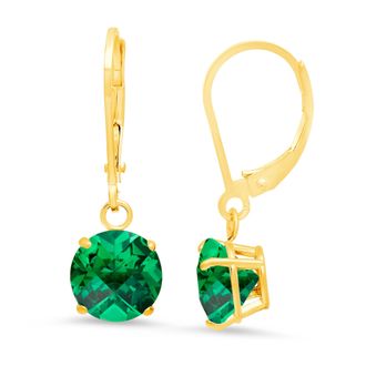 MAX + STONE 10K Yellow Gold Round Checkerboard Cut Gemstone Leverback Earrings (8mm)