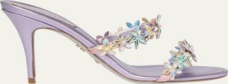 Rene Caovilla 80mm Satin Flower Crystal Mule Sandals
