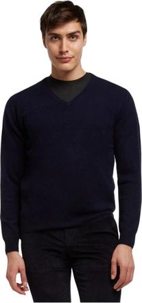 Brooks Brothers Truien & Vesten, Heren, Blauw, M, Wol, Wollen V-hals trui met kasjmier