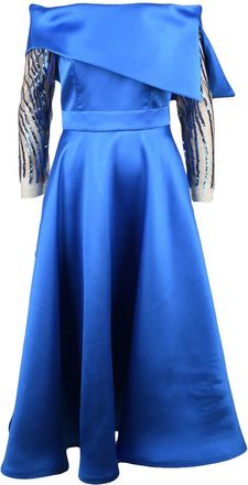 Mischalis Cobalt Satin Polyester Women Long Dress