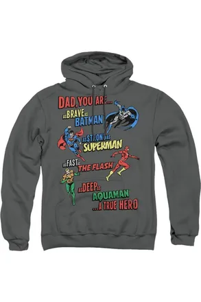 Gildan Justice League of America Dad Hero Adult Pull Over Hoodie / Hooded Sweatshirt