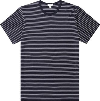 Sunspel Klassiek T-shirt met strepen - Heren - Tops - Blauw - Maat: M Katoen