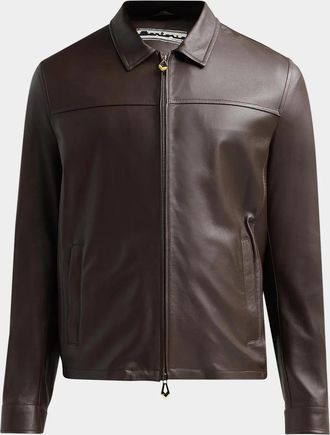 Kiton Leather Zip-Front Jacket