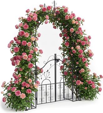 Relaxdays Relaxdays Arco Para Rosas Con Puerta, Acero, Jard&iacute;n, Al X An X F: 235 X 144 X 45 Cm, Para Trepadoras, Negro