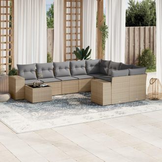 vidaXL Juego De Sof&aacute;s Jard&iacute;n Con Cojines Beige 10 Pzas Rat&aacute;n Sint&eacute;tico Vidaxl