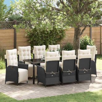 vidaXL Conjunto De Comedor De Jard&iacute;n 9 Pcs Negro Rat&aacute;n Sint&eacute;tico Vidaxl