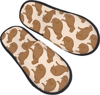 Generic Fleece Slippers Brown Capybara Reusable Camping Slippers Non-Slip Indoor Shoes For Room Women Bedroom L